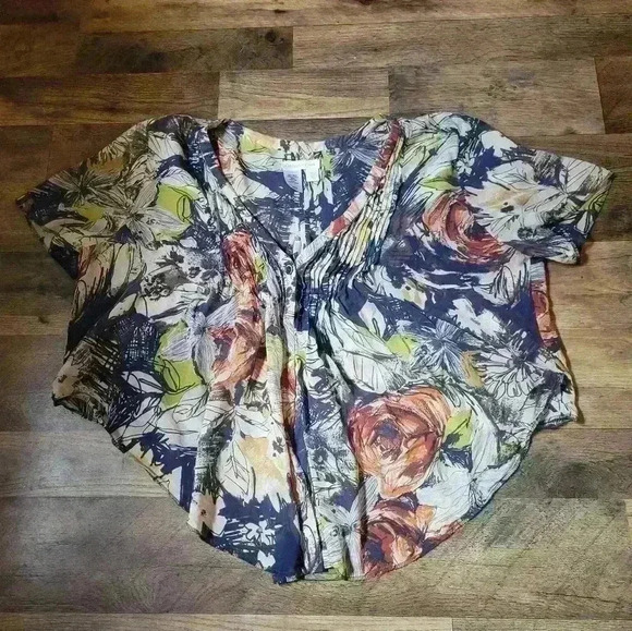 100% Silk Coldwater Creek Floral Wrap Top Blouse Size XL - Picture 10 of 11